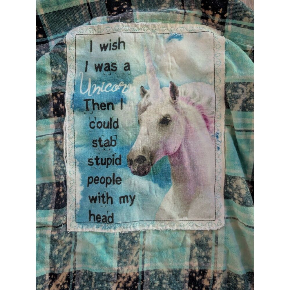 Angry Minnow Vintage I Wish I Was A Unicorn Flannel Shirt, Medium (C9)